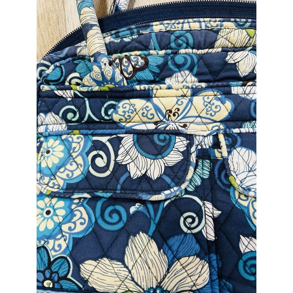Vera Bradley Blue Floral Satchel Zip Top Double Handles w/ Inner Pockets - Picture 3 of 7